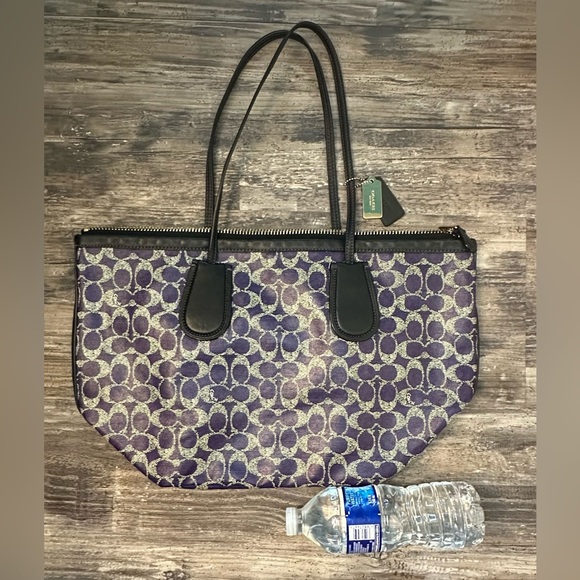 Coach Taxi Tote Signature Coated Canvas Purple Black Zipper Closure Pouch Bag - Picture 13 of 13